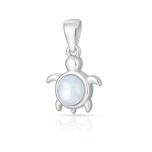 Pingente de Prata 925 com Pedra da Lua Natural Tartaruga