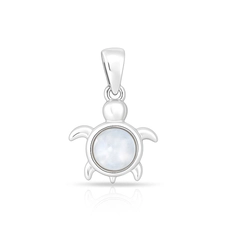 Pingente de Prata 925 com Pedra da Lua Natural Tartaruga