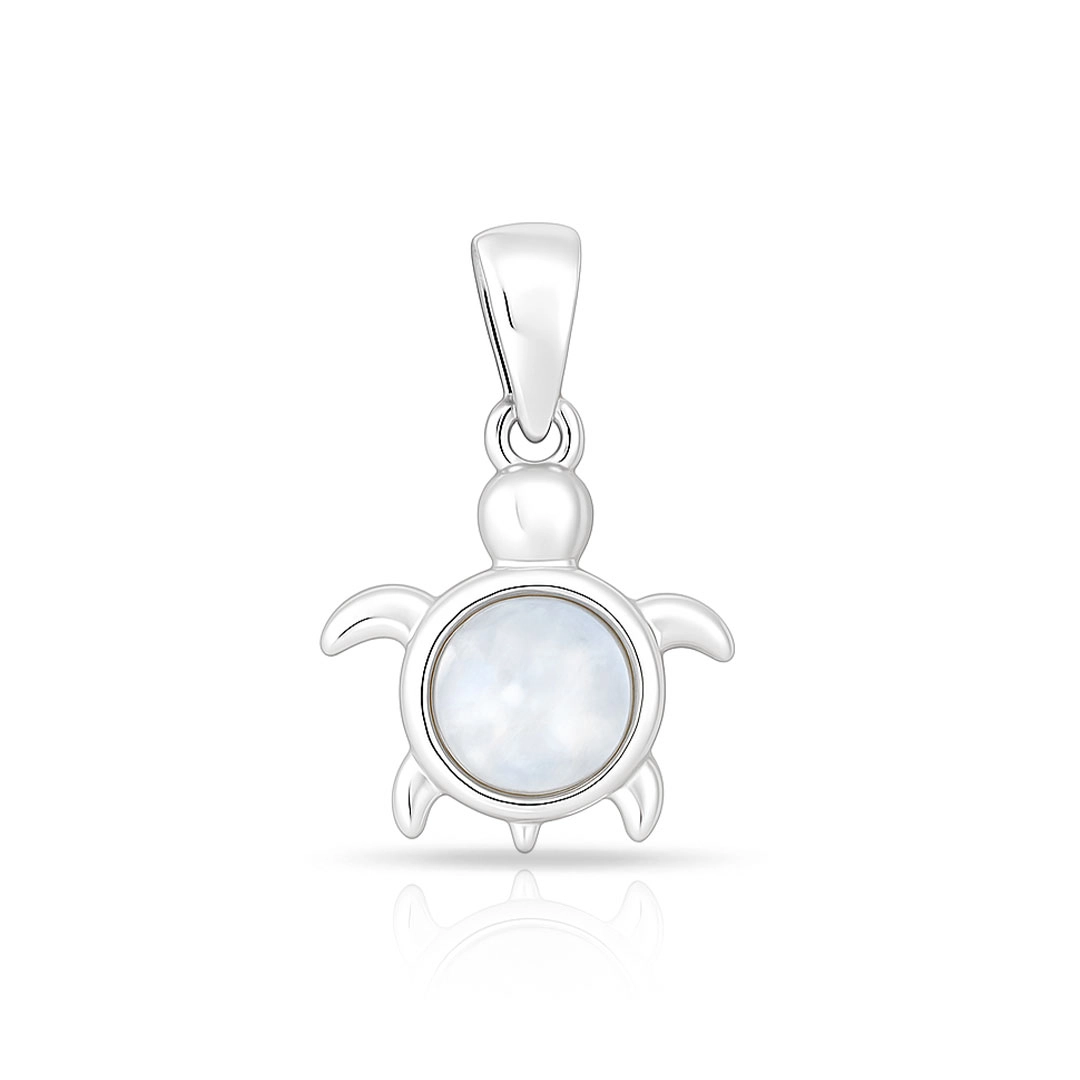 Pingente de Prata 925 com Pedra da Lua Natural Tartaruga