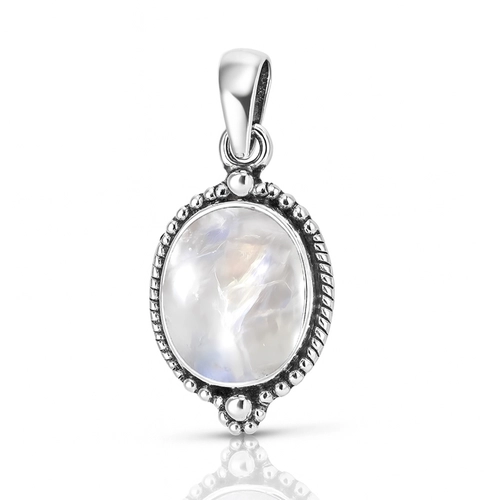 Pingente de Prata 925 com Pedra da Lua Natural Oval