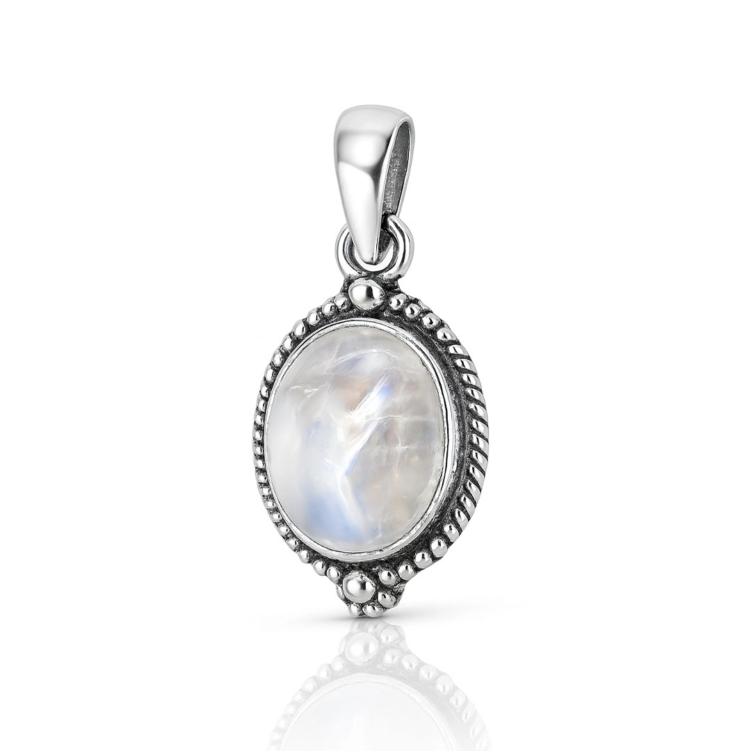 Pingente de Prata 925 com Pedra da Lua Natural Oval
