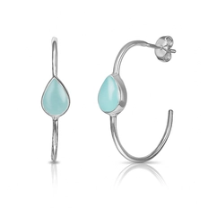 Brinco Argola com Calcedônia Natural Gota