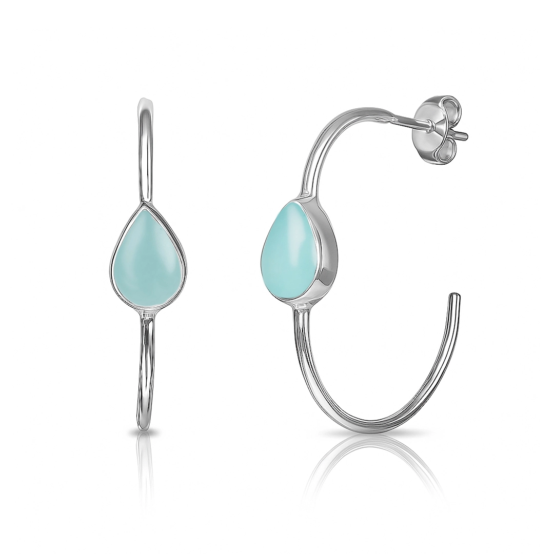 Brinco Argola com Calcedônia Natural Gota