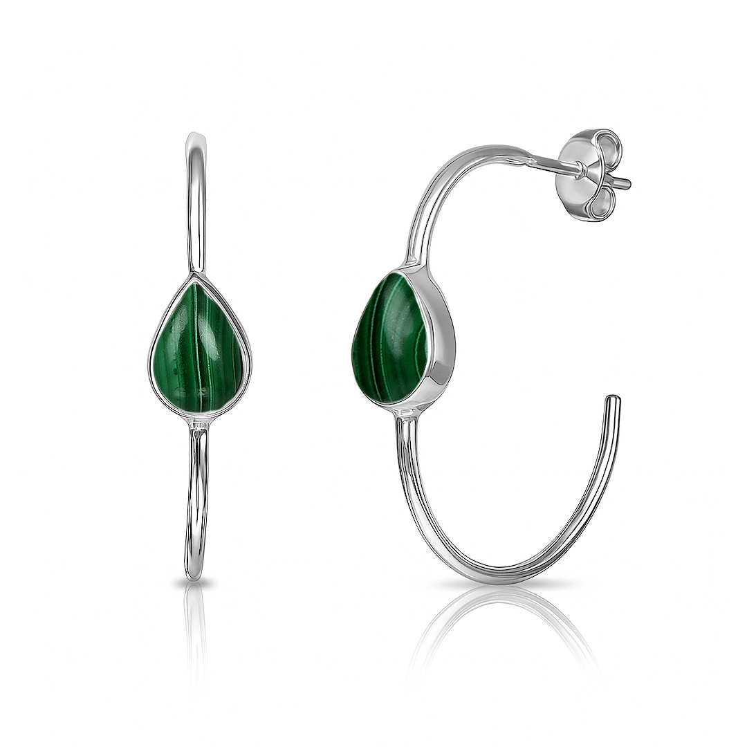 Brinco Argola com Malaquita Natural Gota