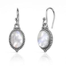 Brinco de Prata 925 Gancho com Pedra da Lua Natural Oval