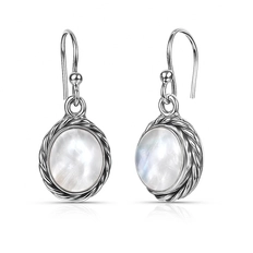 Brinco Prata 925 Gancho com Pedra da Lua Natural Oval Trabalhada