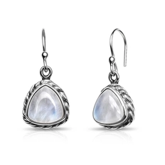 Brinco Prata 925 Gancho com Pedra da Lua Natural Triangular