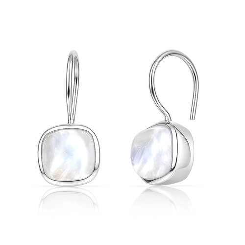 Brinco de Prata 925 com Pedra da Lua Natural Quadrada