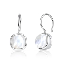 Brinco de Prata 925 com Pedra da Lua Natural Quadrada