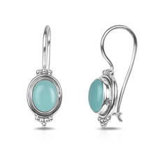 Brinco Gancho com Calcedônia Natural Oval