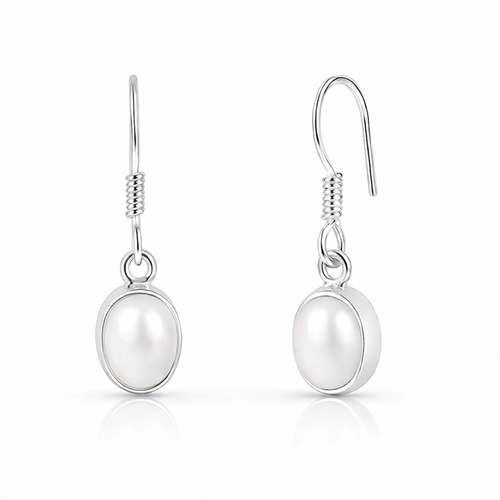 Brinco Gancho Espelhado com Pérola Natural Oval