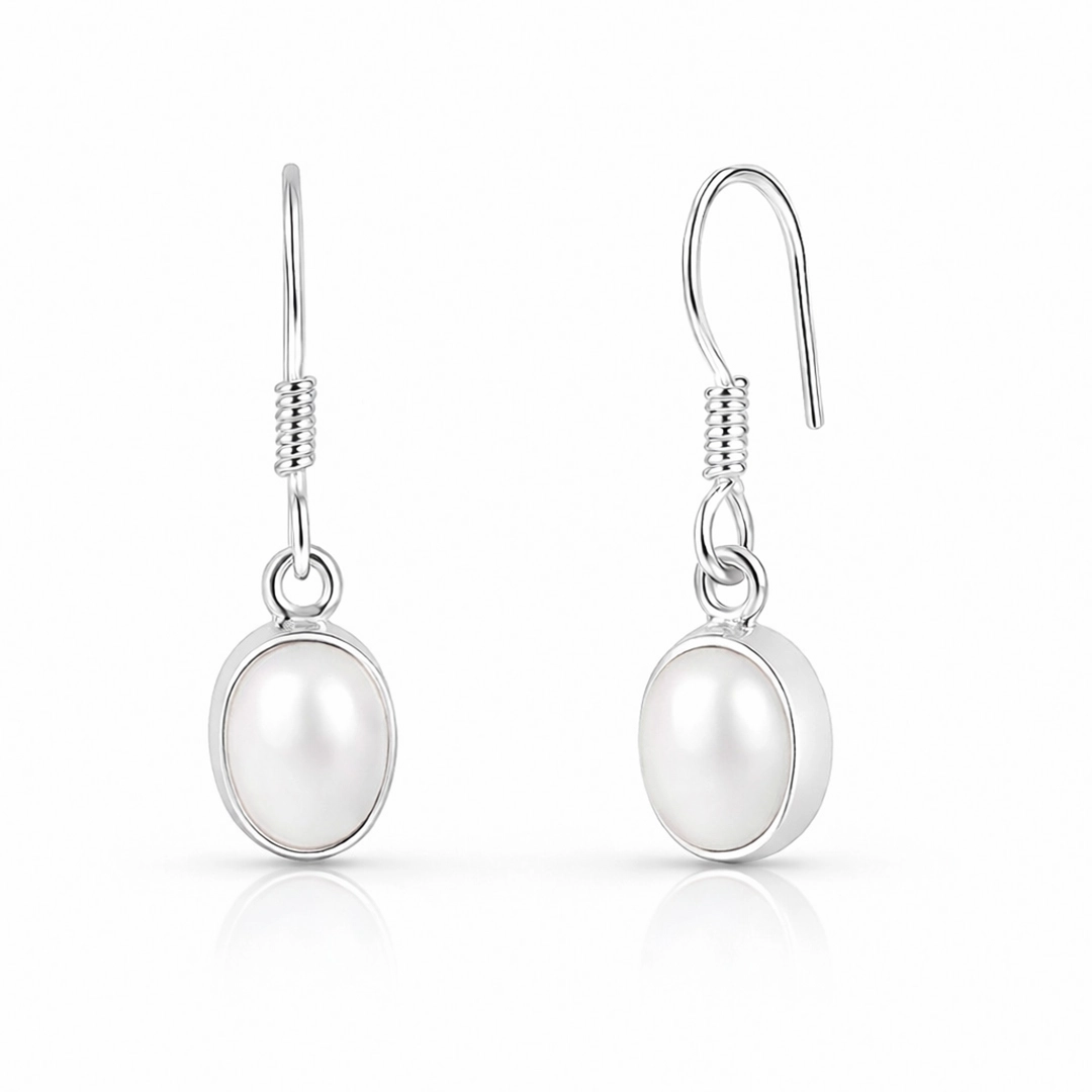Brinco Gancho Espelhado com Pérola Natural Oval
