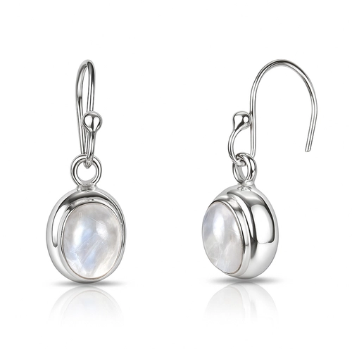 Brinco de Prata 925 Gancho com Pedra da Lua Natural Oval