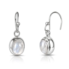Brinco de Prata 925 Gancho com Pedra da Lua Natural Oval