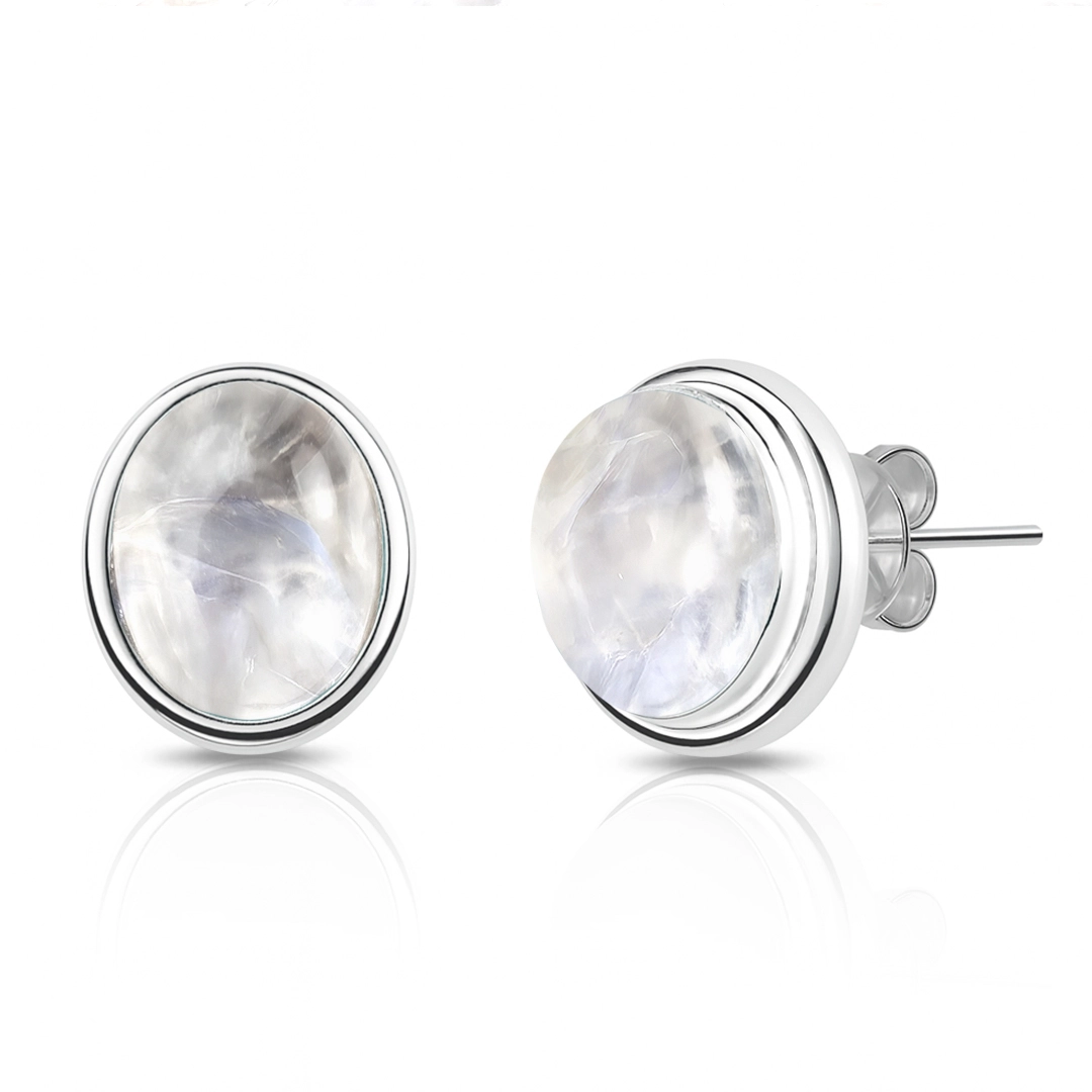 Brinco Top Oval com Pedra da Lua Natural