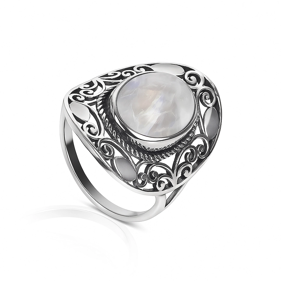 Anel de Prata 925 com Pedra da Lua Natural Oval