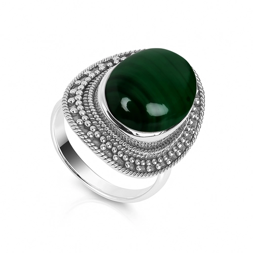 Anel Oval Trabalhado com Malaquita Natural