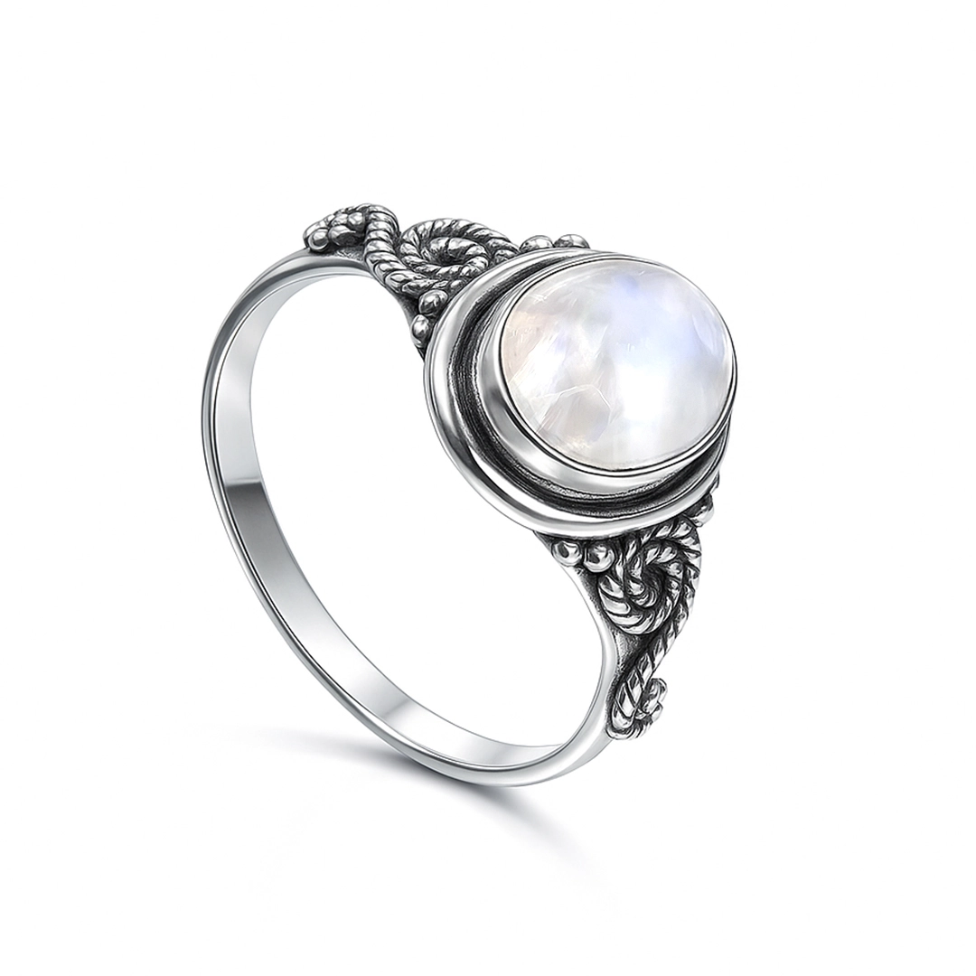 Anel de Prata 925 Oval com Pedra da Lua Natural