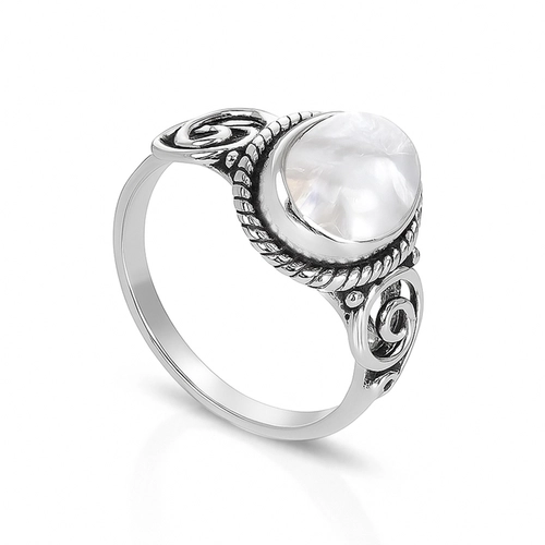 Anel de Prata 925 Oval com Pedra da Lua Natural