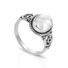 Anel de Prata 925 Oval com Pedra da Lua Natural
