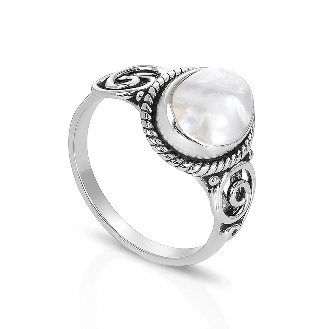 Anel de Prata 925 Oval com Pedra da Lua Natural