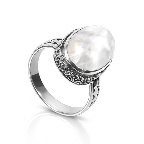 Anel Pedra da Lua Natural Oval com Aro Trabalhado