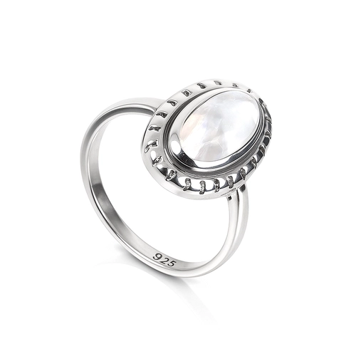Anel de Prata 925 Oval com Pedra da Lua Natural
