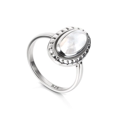 Anel de Prata 925 Oval com Pedra da Lua Natural