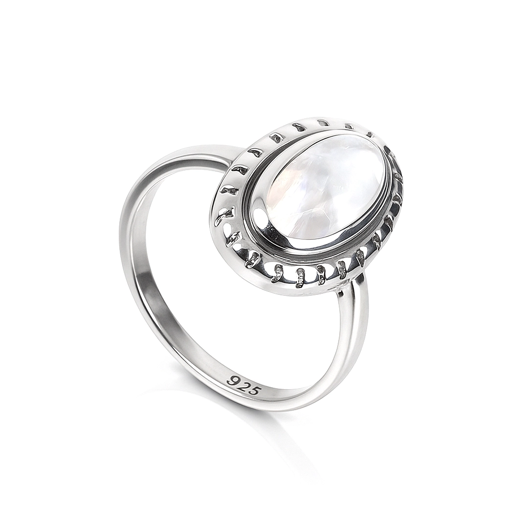 Anel de Prata 925 Oval com Pedra da Lua Natural