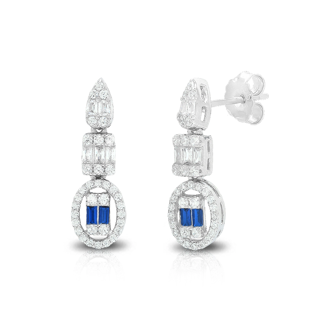 Brinco de Prata Balanço Blend Collection Com Zircônias Safira e Cristal