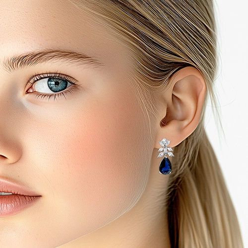 Brinco de Prata Blend Collection Folhas com Zircônias Cristal e Safira