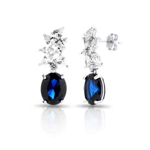 Brinco Balanço Blend Collection Com Zircônias Safira Oval  e Gotas de Zircônias Cristal
