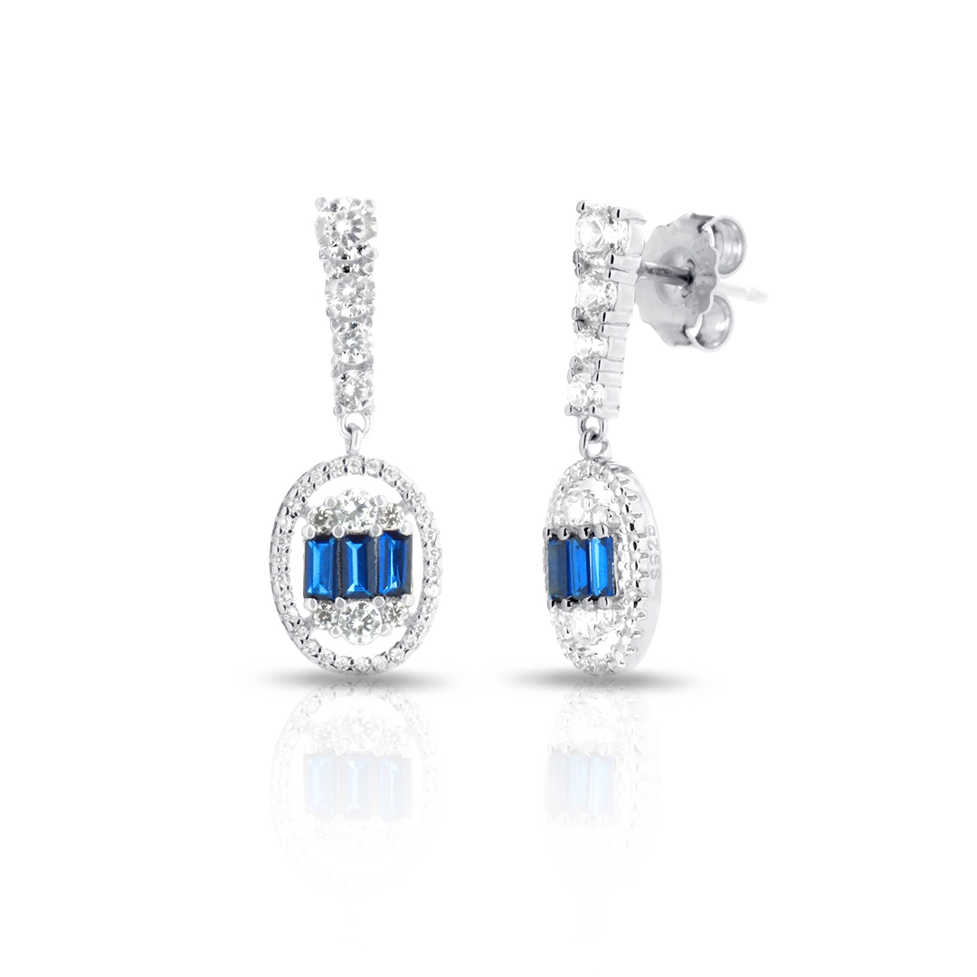 Brinco de Prata Balanço Blend Collection  Oval com Zircônias Cristal e Safira