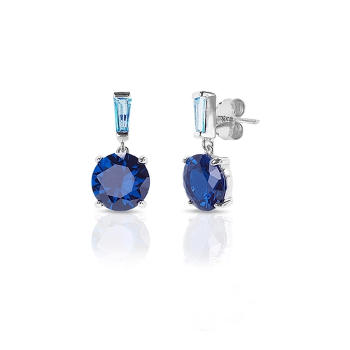 Brinco de Prata Blend Collection com Zircônia Safira e Zircônia Topázio Retangular
