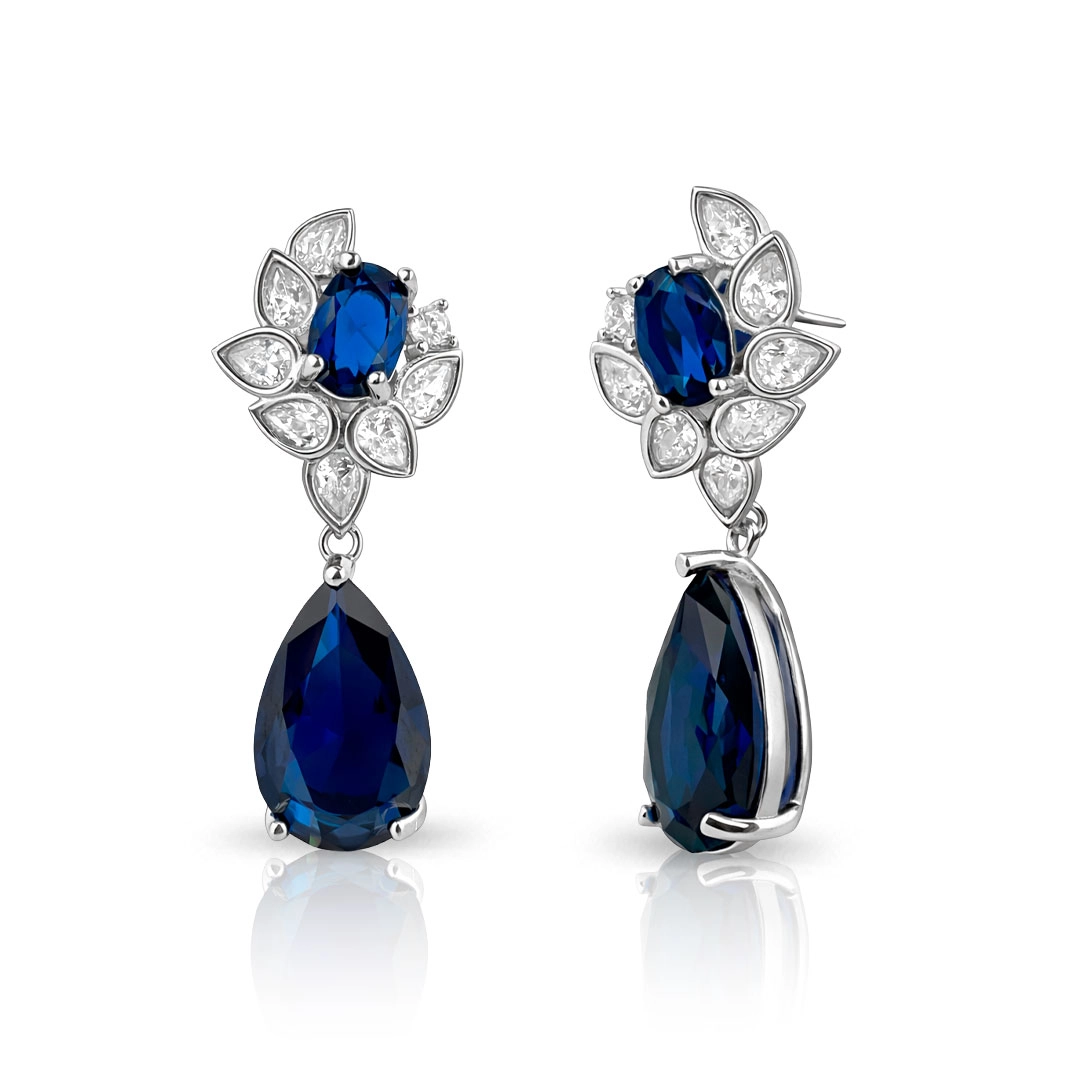 Brinco Balanço Gota com Zircônias Safira - Blend Collection