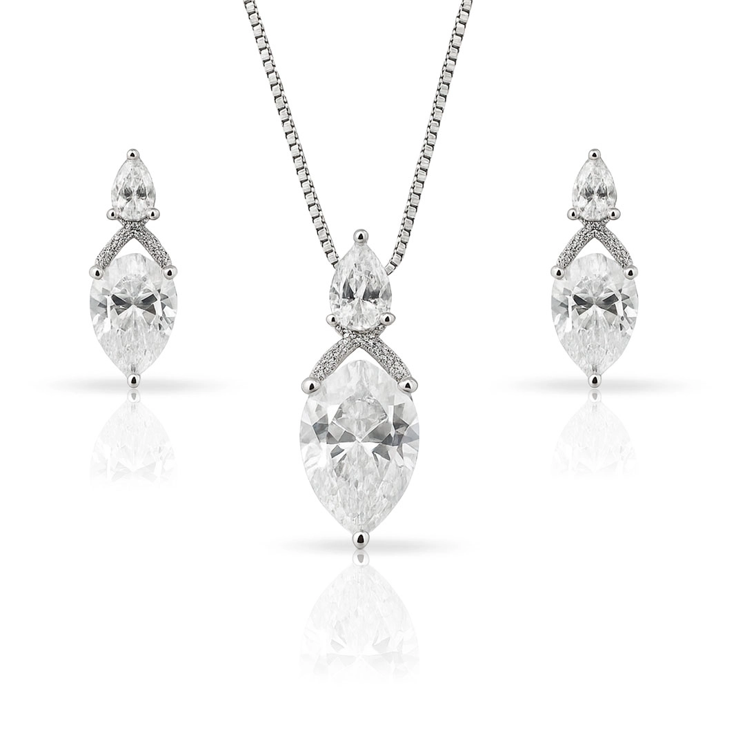 Gargantilha Blend Collection com Brincos Zircônia Gota Invertida