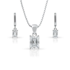 Gargantilha Blend Collection com Brincos Meia Argola Zircônia Quadrada