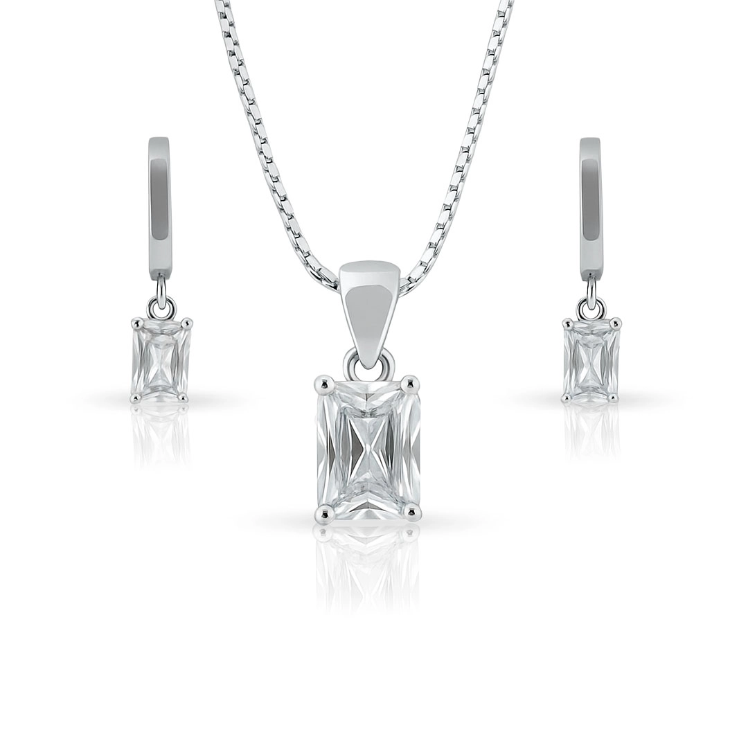 Gargantilha Blend Collection com Brincos Meia Argola Zircônia Quadrada