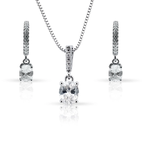Colar com Pingente e Brincos Blend Collection de Zircônias Cristal