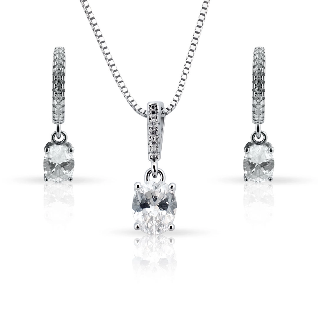 Colar com Pingente e Brincos Blend Collection de Zircônias Cristal