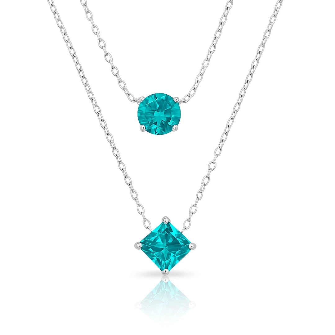 Gargantilha Blend Collection Dupla com Zircônias Redonda e Quadrada Topázio