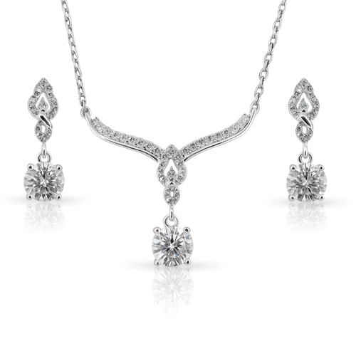 Gargantilha Blend Collection Trabalhado com Brincos de Zircônias Cristal