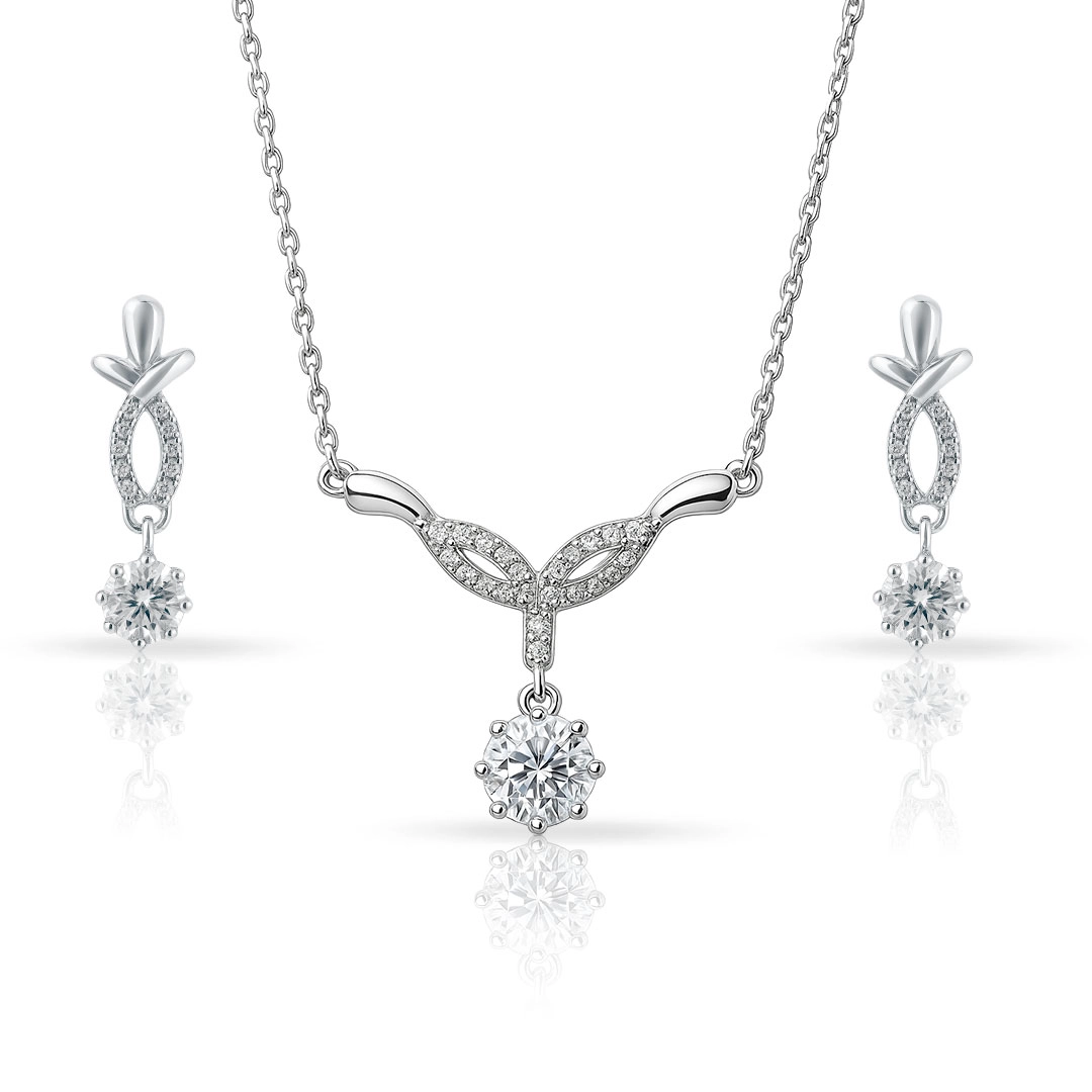 Gargantilha Blend Collection Trabalhado com Brincos e Zircônias Cristal