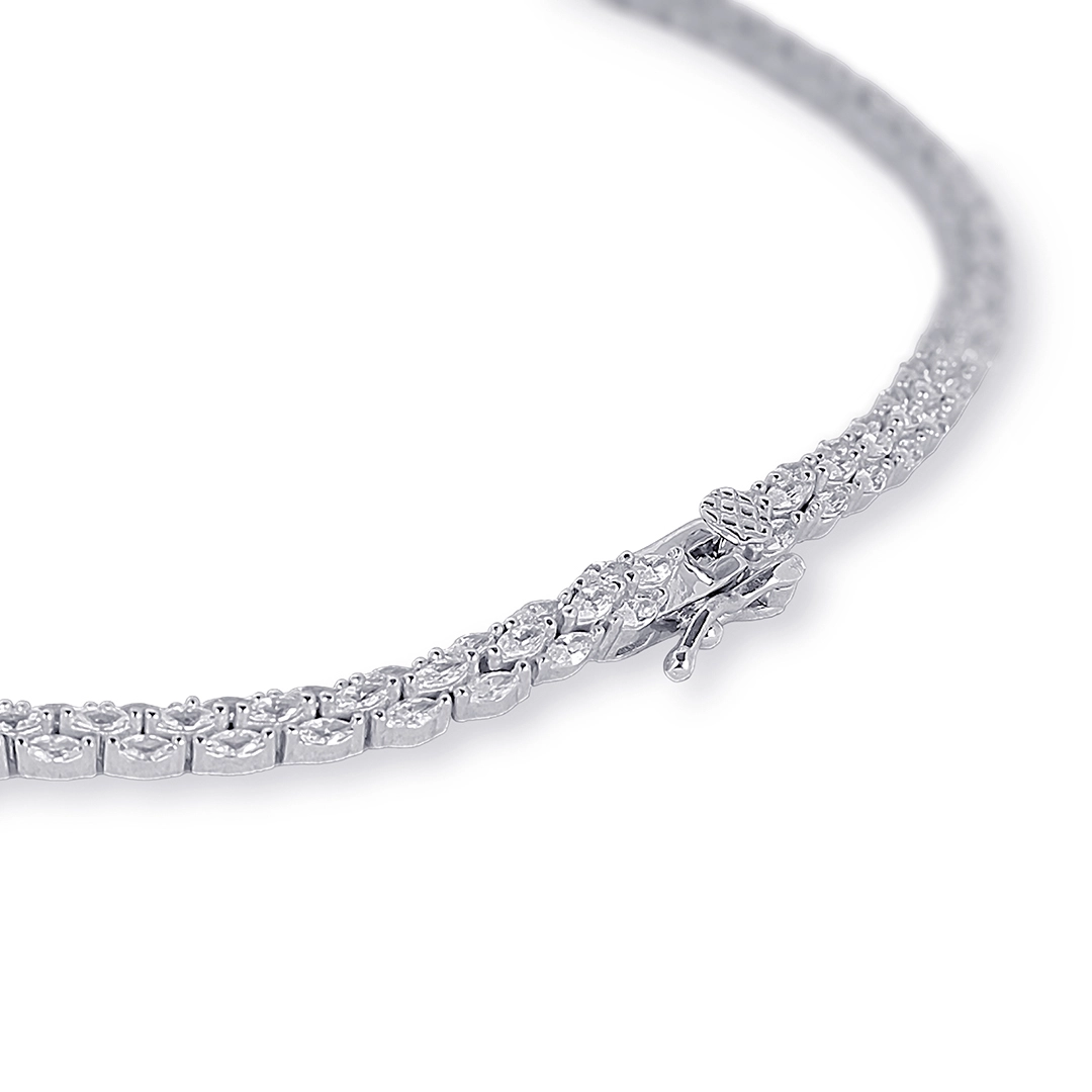 Colar de Prata Blend Collection Trabalhado com Zircônias Navete e Gota