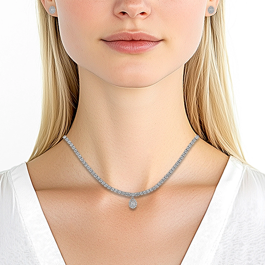 Colar de Prata Blend Collection com Brincos de Zircônias Cristal