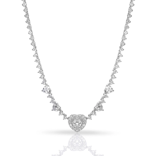 Colar de Prata Blend Collection com Coração Vazado de Zircônias Cristal