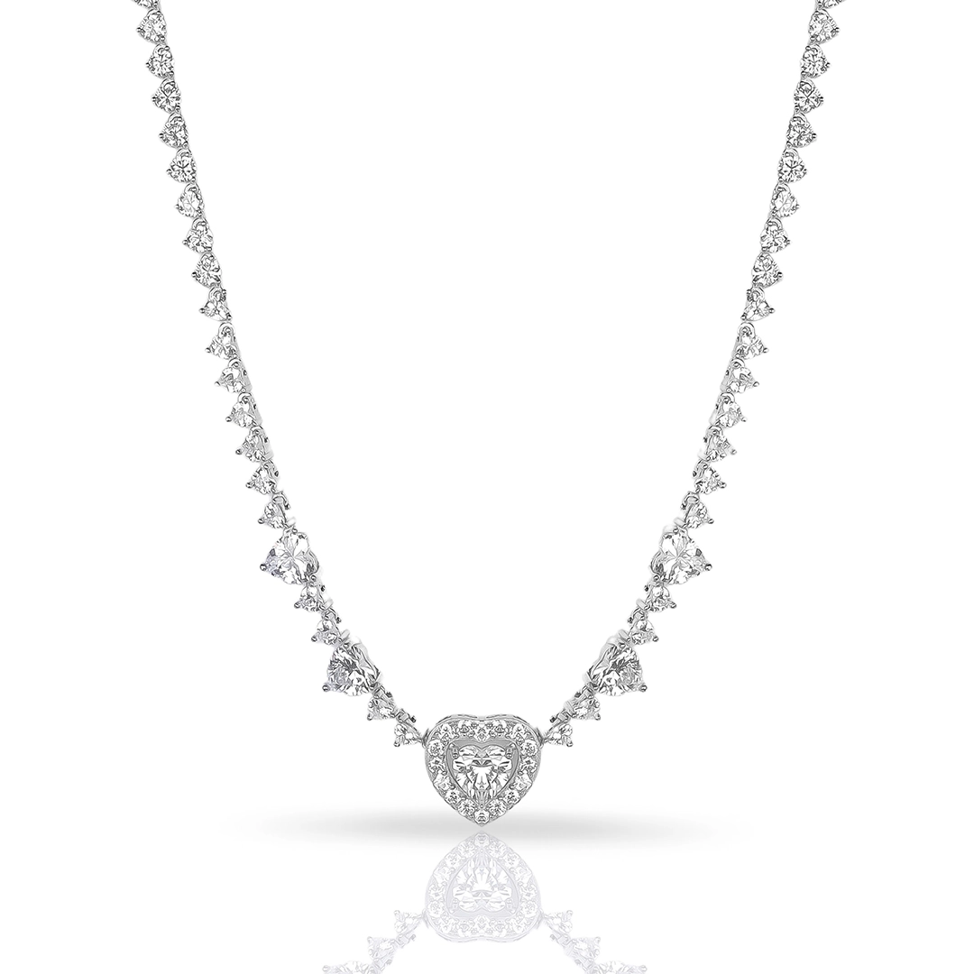 Colar de Prata Blend Collection com Coração Vazado de Zircônias Cristal