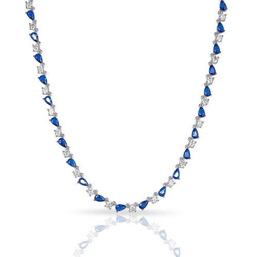 Colar Blend Collection com Zircônias Cristal e Gotas em Zircônia Safira