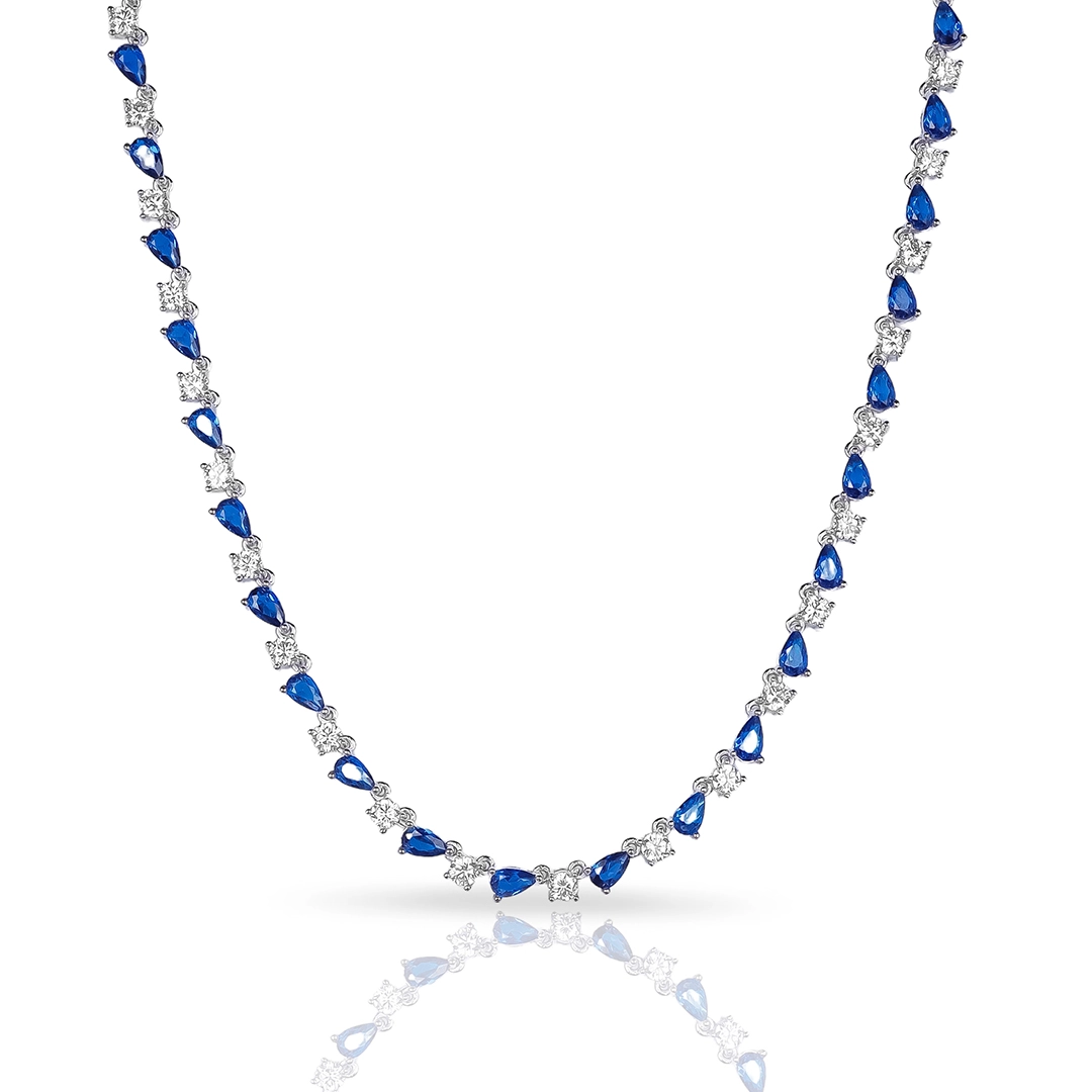 Colar Blend Collection com Zircônias Cristal e Gotas em Zircônia Safira