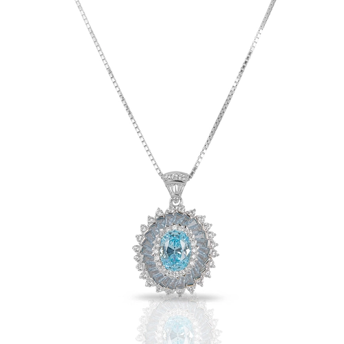 Gargantilha de Prata Blend Collection com Pingente Oval Com Zircônias Topázio e Cristal